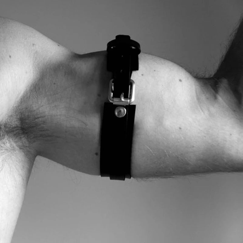 Men Sexy PU Leather Armband Fetish Gay Harness Belts Adjustable BDSM Bondage Body Cage Arm Rings Erotic Rave Cosplay Clubwear