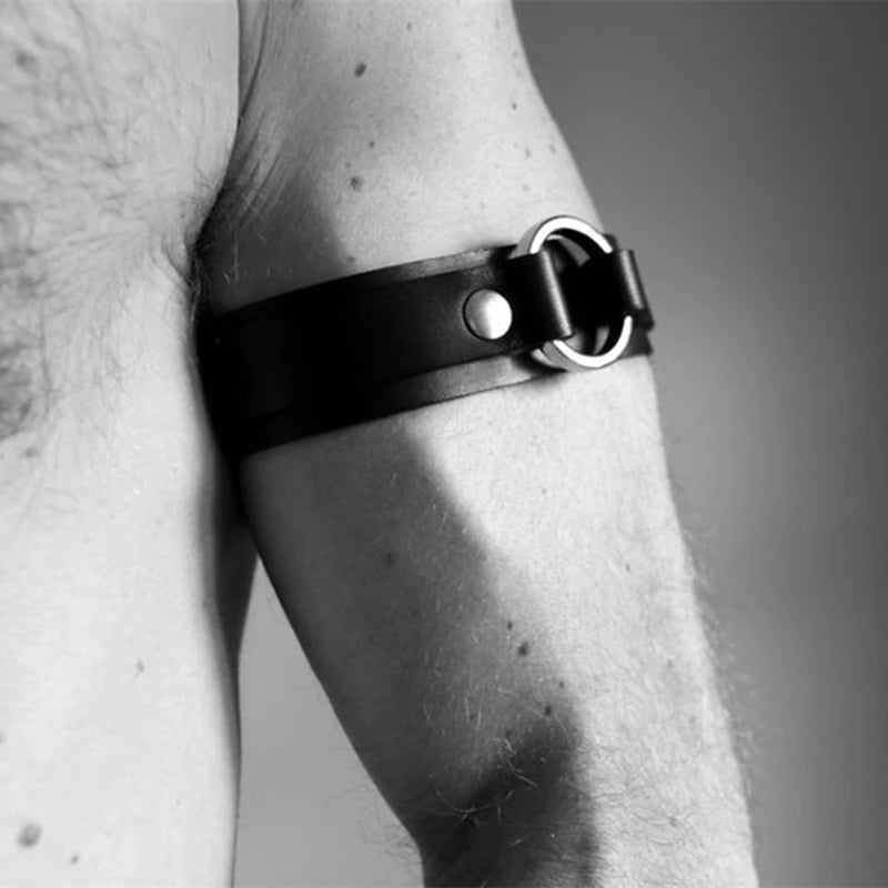 Men Sexy PU Leather Armband Fetish Gay Harness Belts Adjustable BDSM Bondage Body Cage Arm Rings Erotic Rave Cosplay Clubwear