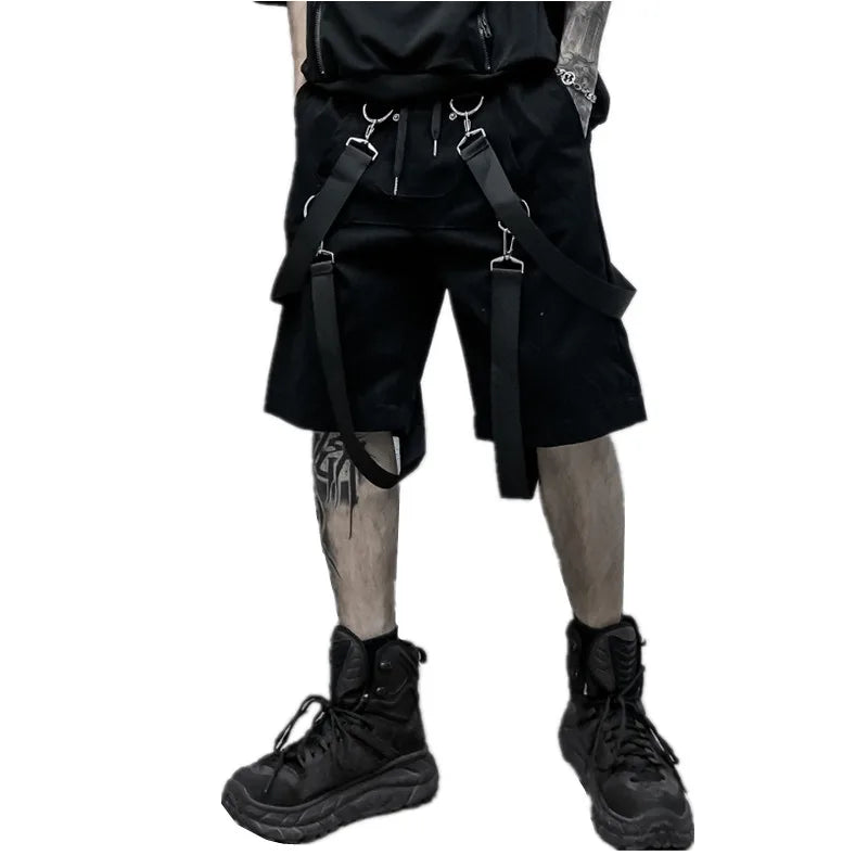 Men summer ribbons hip hop cargo shorts casual streetwear shorts mens harajuku punk short pants bermuda homme