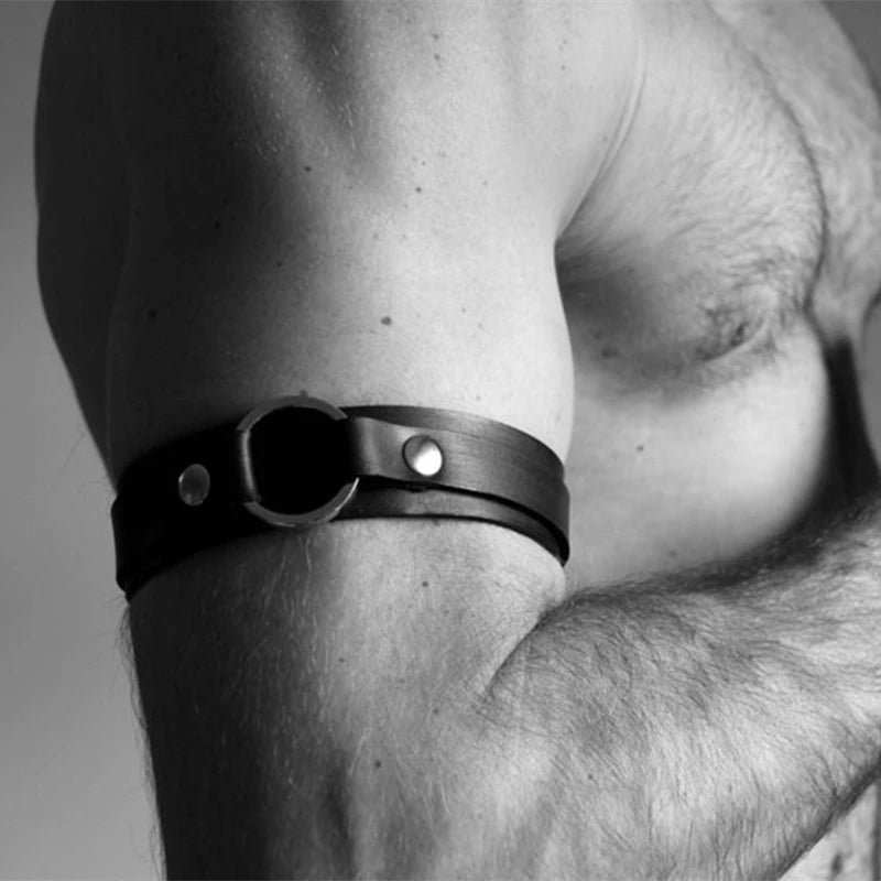 Men Sexy PU Leather Armband Fetish Gay Harness Belts Adjustable BDSM Bondage Body Cage Arm Rings Erotic Rave Cosplay Clubwear
