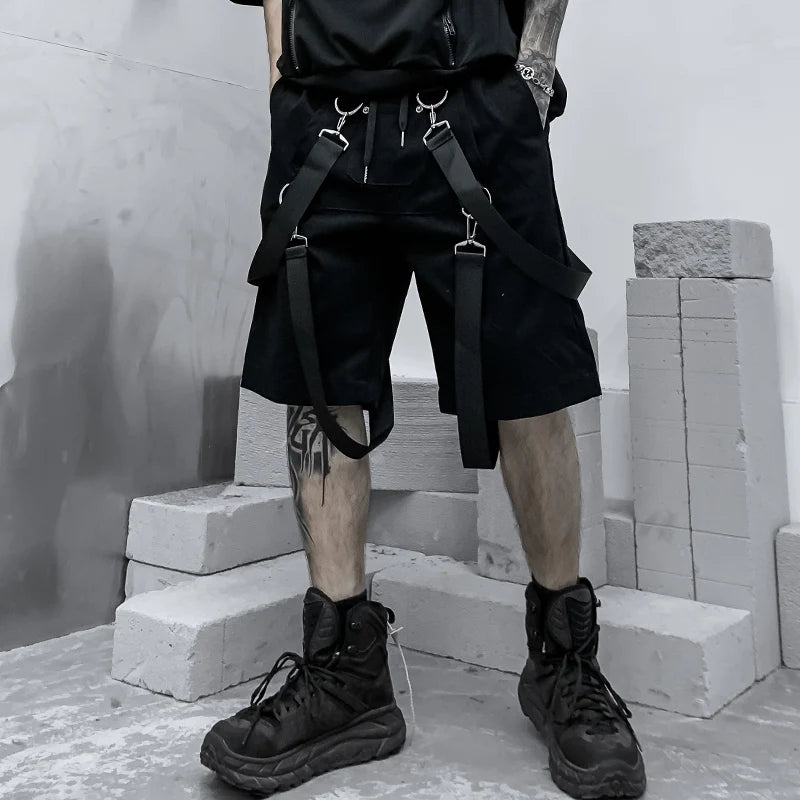 Men summer ribbons hip hop cargo shorts casual streetwear shorts mens harajuku punk short pants bermuda homme
