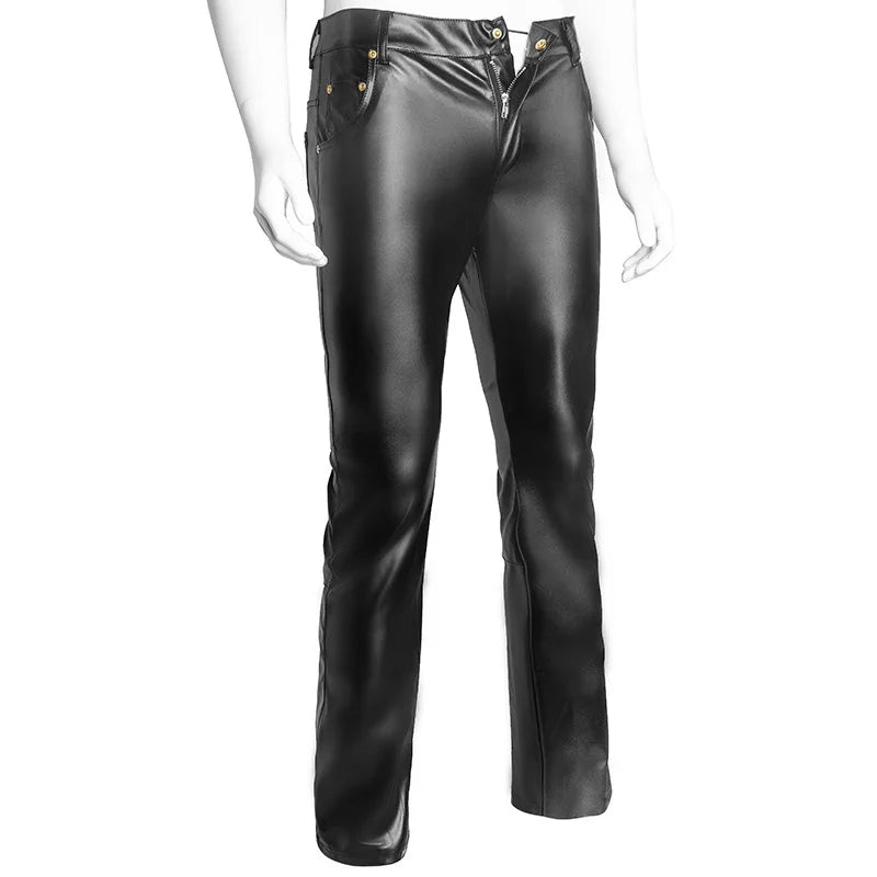 Sexy Men Faux Leather Night Club Erotic Tight Pants PVC Latex Men Shinny Motor Biker Gay Fetish Pole Dance Wetlook Long Trousers
