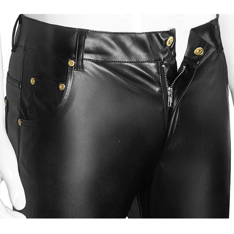 Sexy Men Faux Leather Night Club Erotic Tight Pants PVC Latex Men Shinny Motor Biker Gay Fetish Pole Dance Wetlook Long Trousers