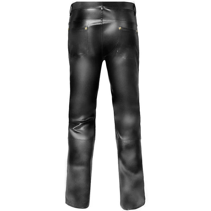 Sexy Men Faux Leather Night Club Erotic Tight Pants PVC Latex Men Shinny Motor Biker Gay Fetish Pole Dance Wetlook Long Trousers