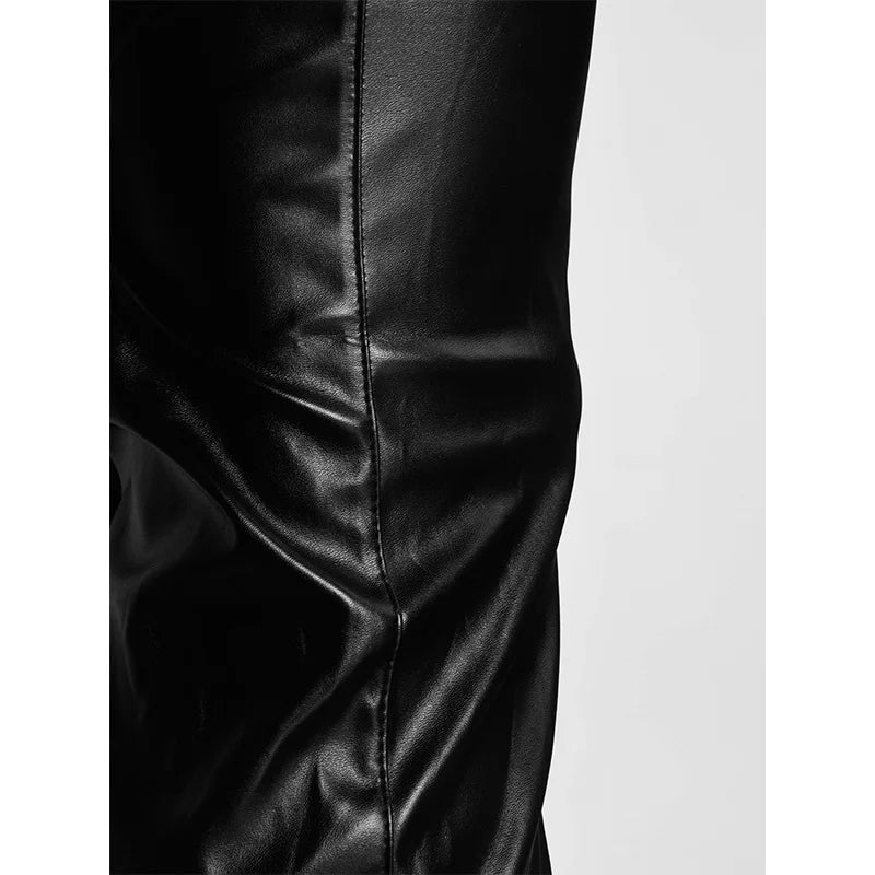 Sexy Men Faux Leather Night Club Erotic Tight Pants PVC Latex Men Shinny Motor Biker Gay Fetish Pole Dance Wetlook Long Trousers