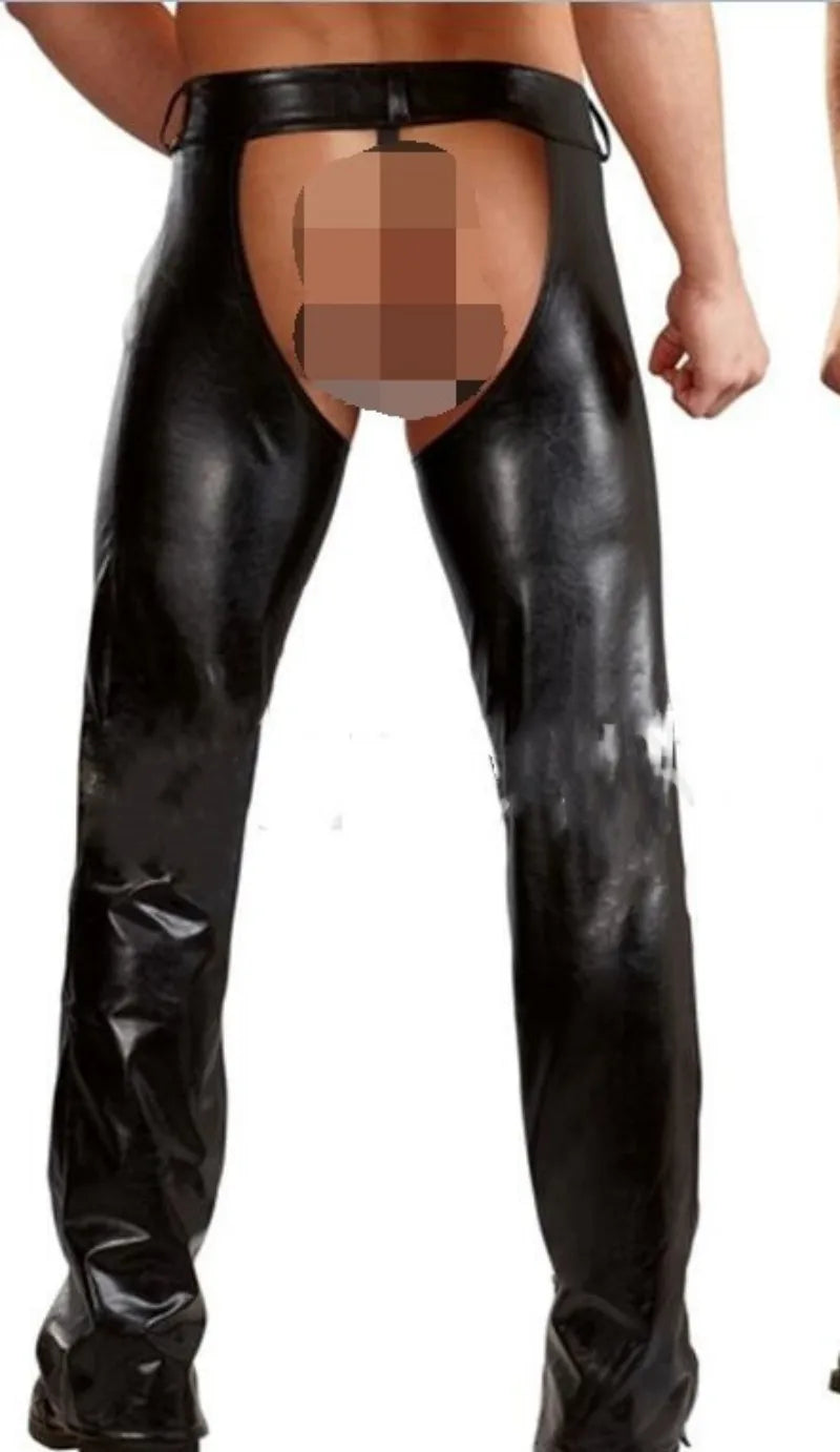 New sexy men's sexy open crotch leather pants PU leather pants men's open crotch trousers pantalones hombre pantolon erkek