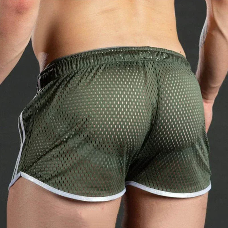 Men Shorts Beach Drawstring Bottom Fashion Fitness Mesh Pants Gym Plus Size Sports Breathable Casual Elastic