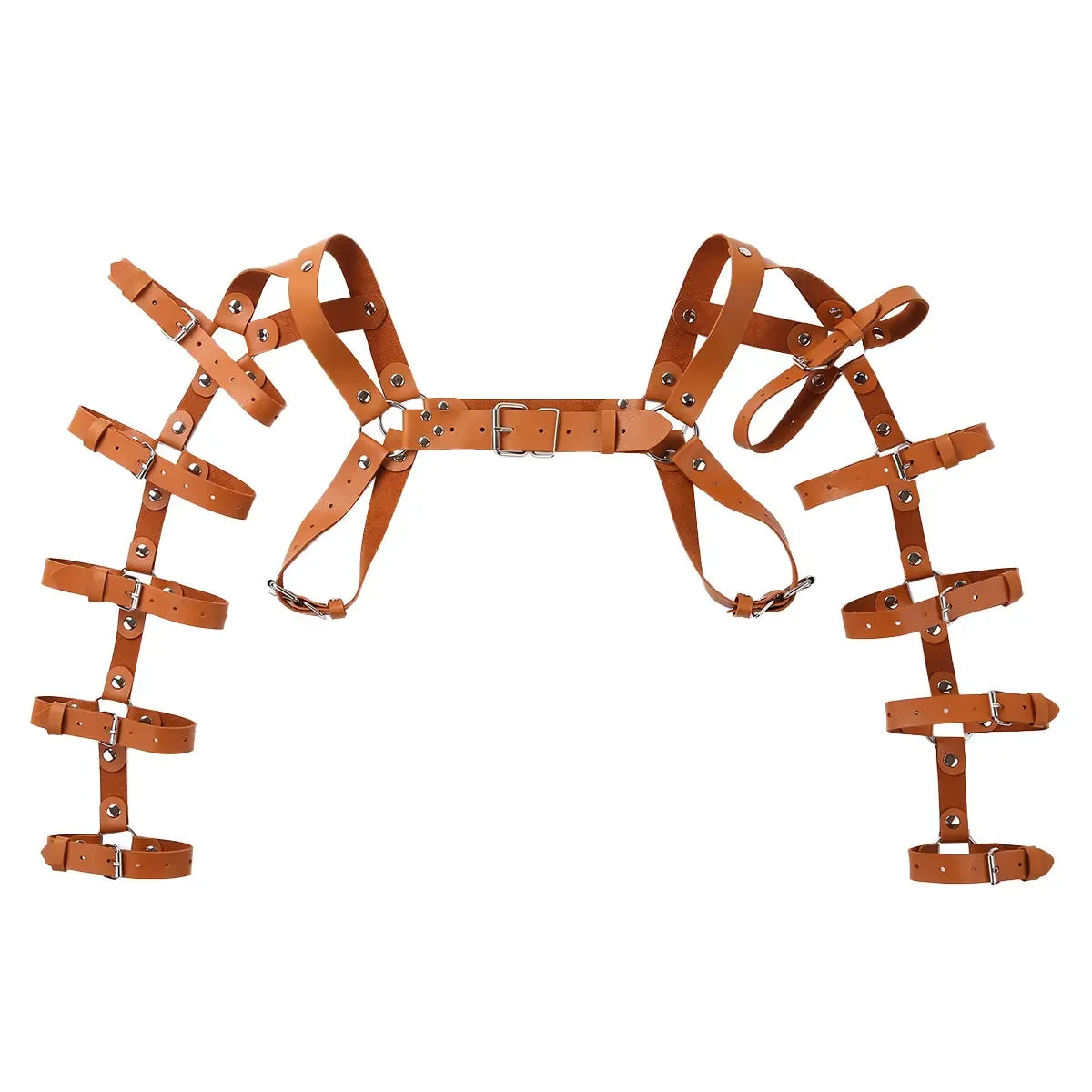 Sexy Harness Men Lingerie Gothic Punk Exotic Tanks Leather Arm Caged Body Chest Muscle Harness Costume Belt with Metal O Rings