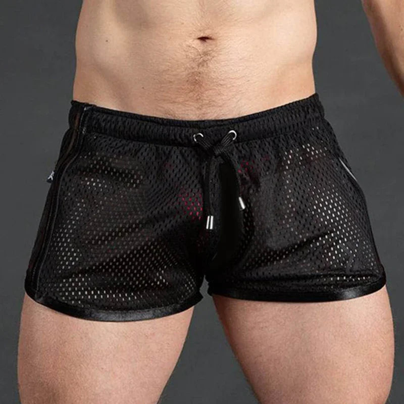 Men Casual Gym Fitness Training Shorts Sexy Mesh Breathable Quick Dry Fashion Sports Beach Trunks Men Clothing Summer