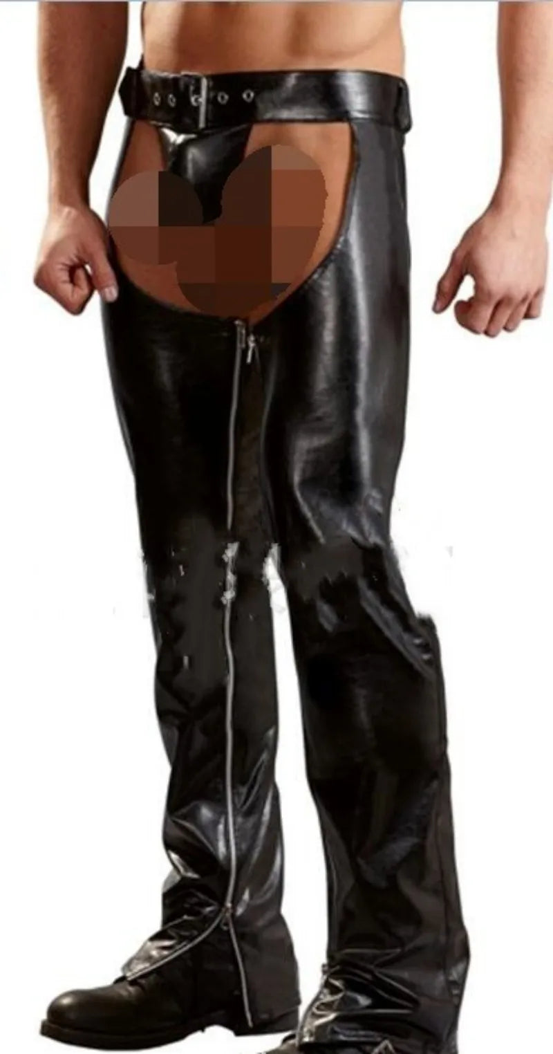 New sexy men's sexy open crotch leather pants PU leather pants men's open crotch trousers pantalones hombre pantolon erkek