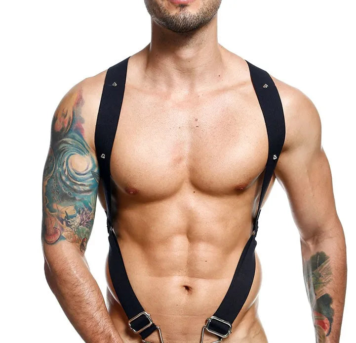 Hot Underwear Man Sexual Body Chest jumpsuit rings Harness Belt Strap Punk Rivet Rave Costumes Harness Men elastic metal thong
