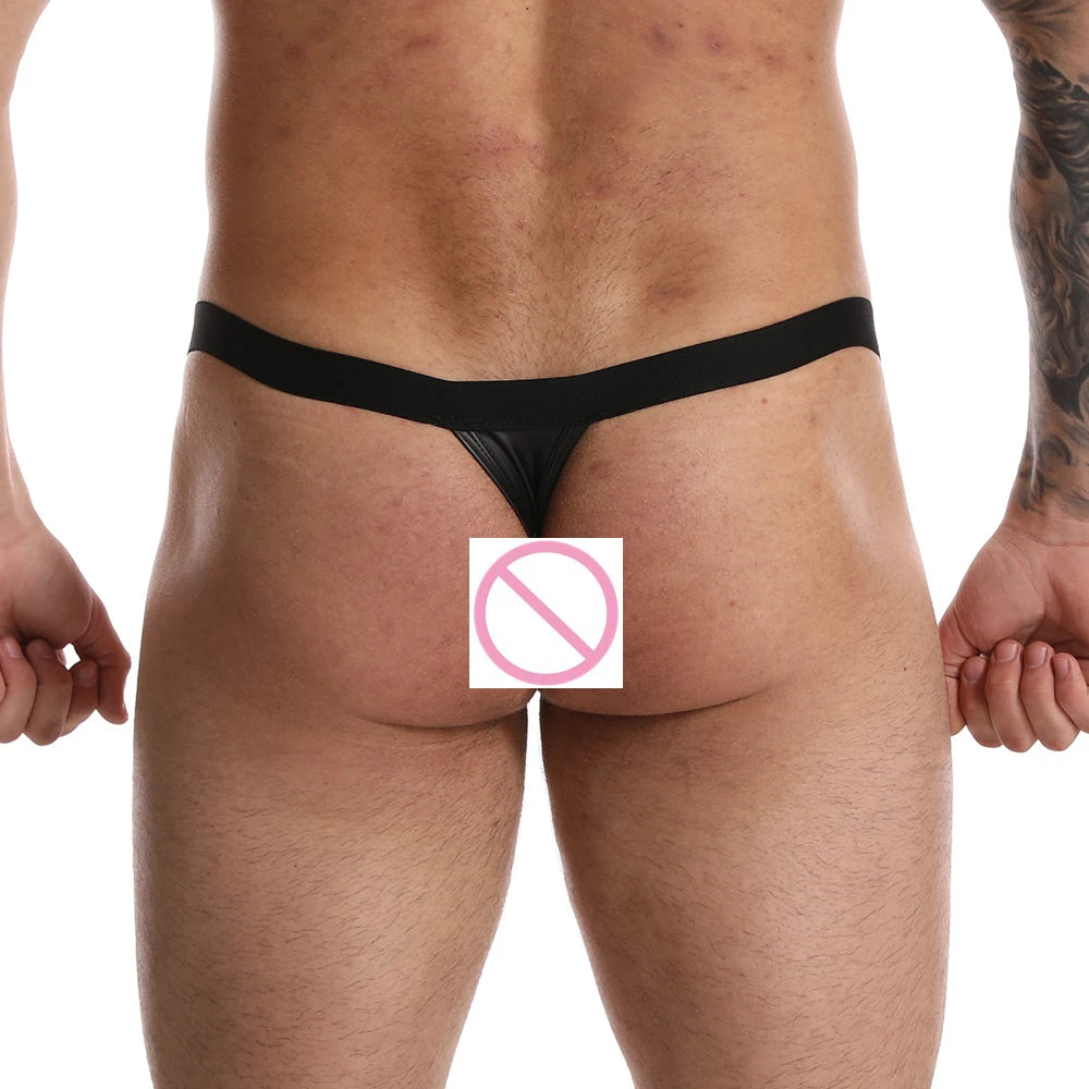 Men's Leather Underwear Men Zipper Male Underpants