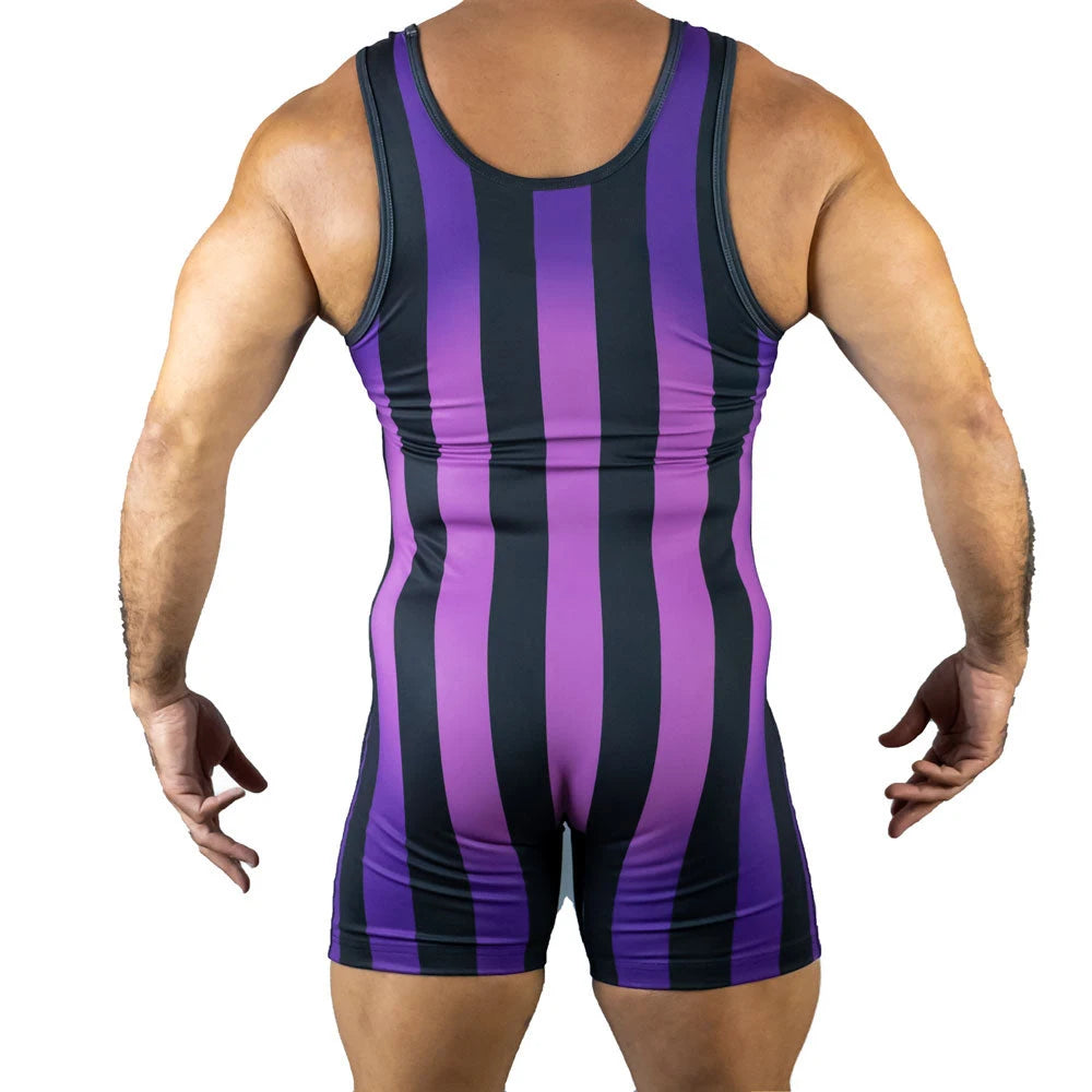 Purple Vertical Stripes Wrestling Singlets Suit Boxing Triathlon One Piece Bodysuit Iron Men Swimwear Gym Sport Fitness Skinsuit