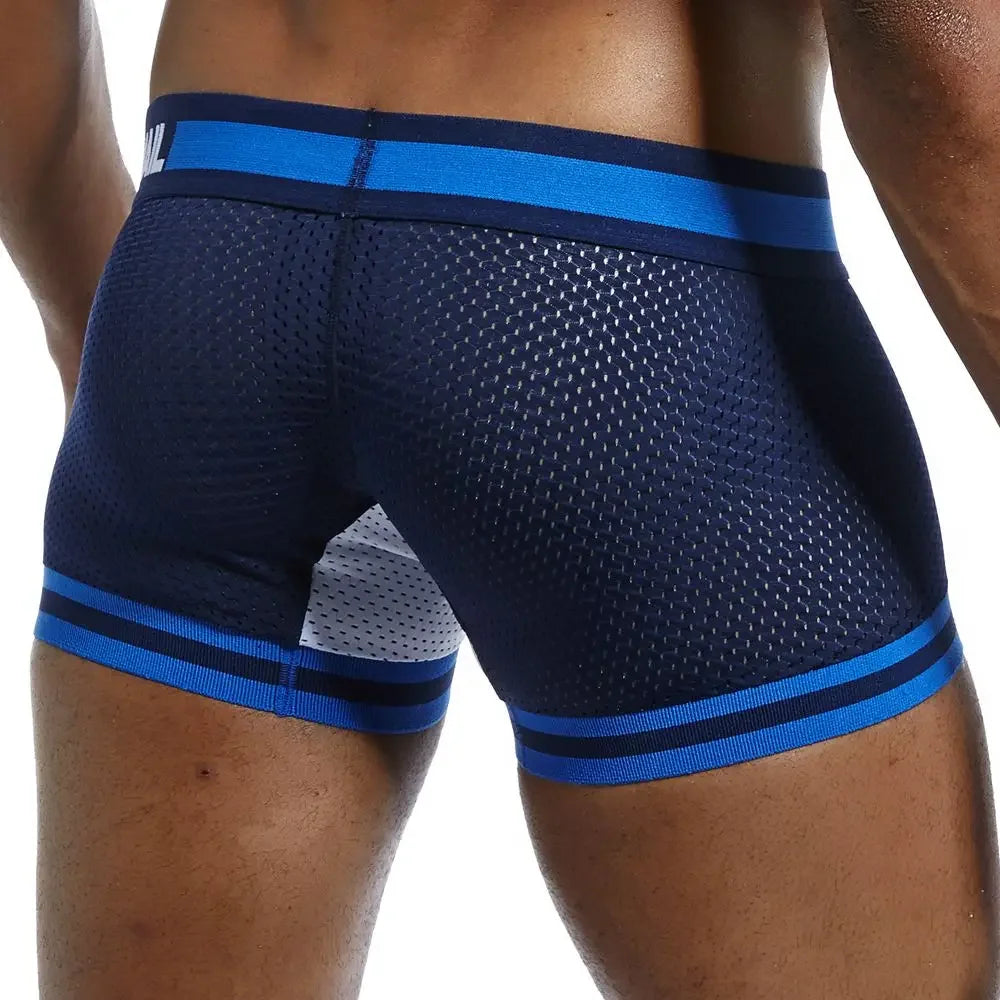 Brand men boxer sexy men underwear cueca boxer Men Mesh Shorts Men's Clothing boxers Nylon Fitness Elastic pants leg design