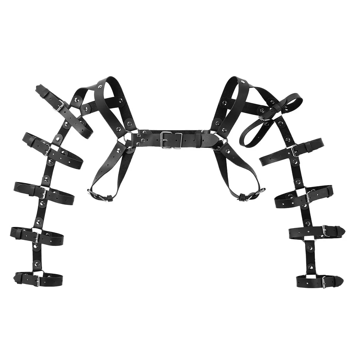 Sexy Harness Men Lingerie Gothic Punk Exotic Tanks Leather Arm Caged Body Chest Muscle Harness Costume Belt with Metal O Rings