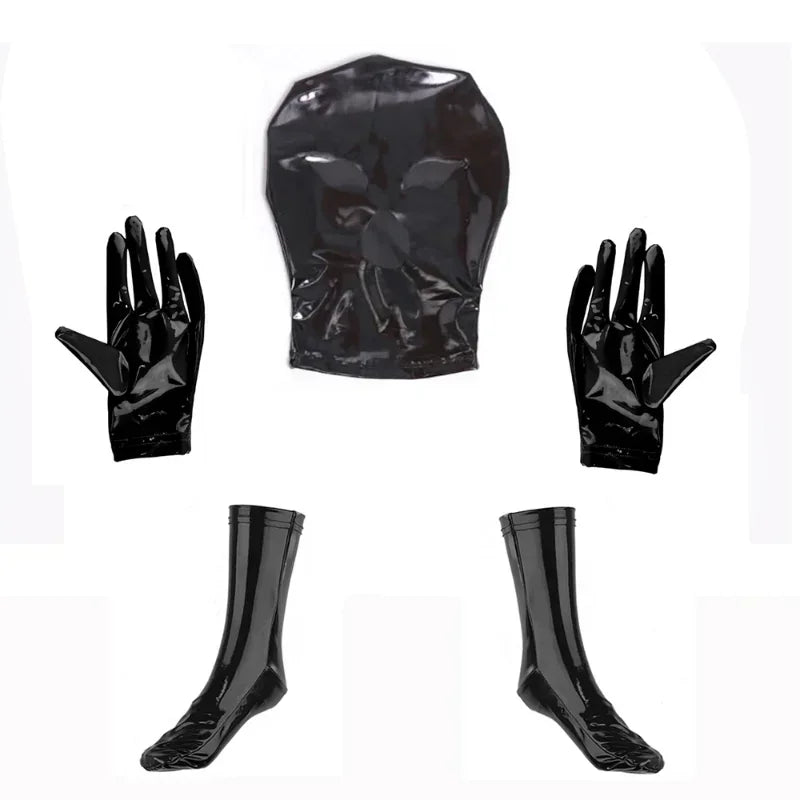 Sexy Men Faux Leather Catsuit PVC Latex Bodysuit Zipper Open Crotch Latex Jumpsuits Latex Erotic Bodysuit