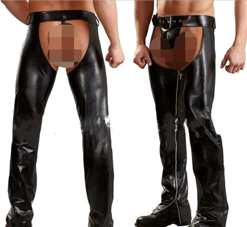 New sexy men's sexy open crotch leather pants PU leather pants men's open crotch trousers pantalones hombre pantolon erkek