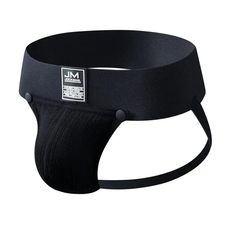 Open Front Men Jockstrap Briefs Athletic Supporter,3" Waistband Detachable Pouch Breathable Workout Sport Underwear Gay Thongs