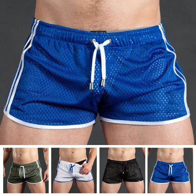 Men Shorts Beach Drawstring Bottom Fashion Fitness Mesh Pants Gym Plus Size Sports Breathable Casual Elastic