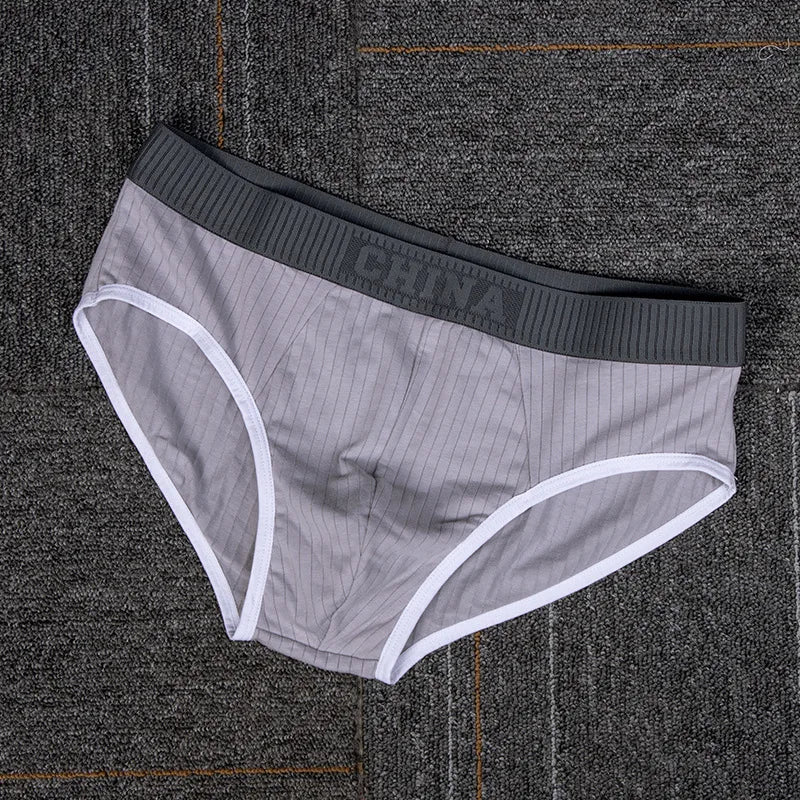 Solid Cotton Lingerie Men Convex Pouch Briefs Mid Waist Breathable Youth Elastic Soft Underwear Briefs Solid Panties Comfortable