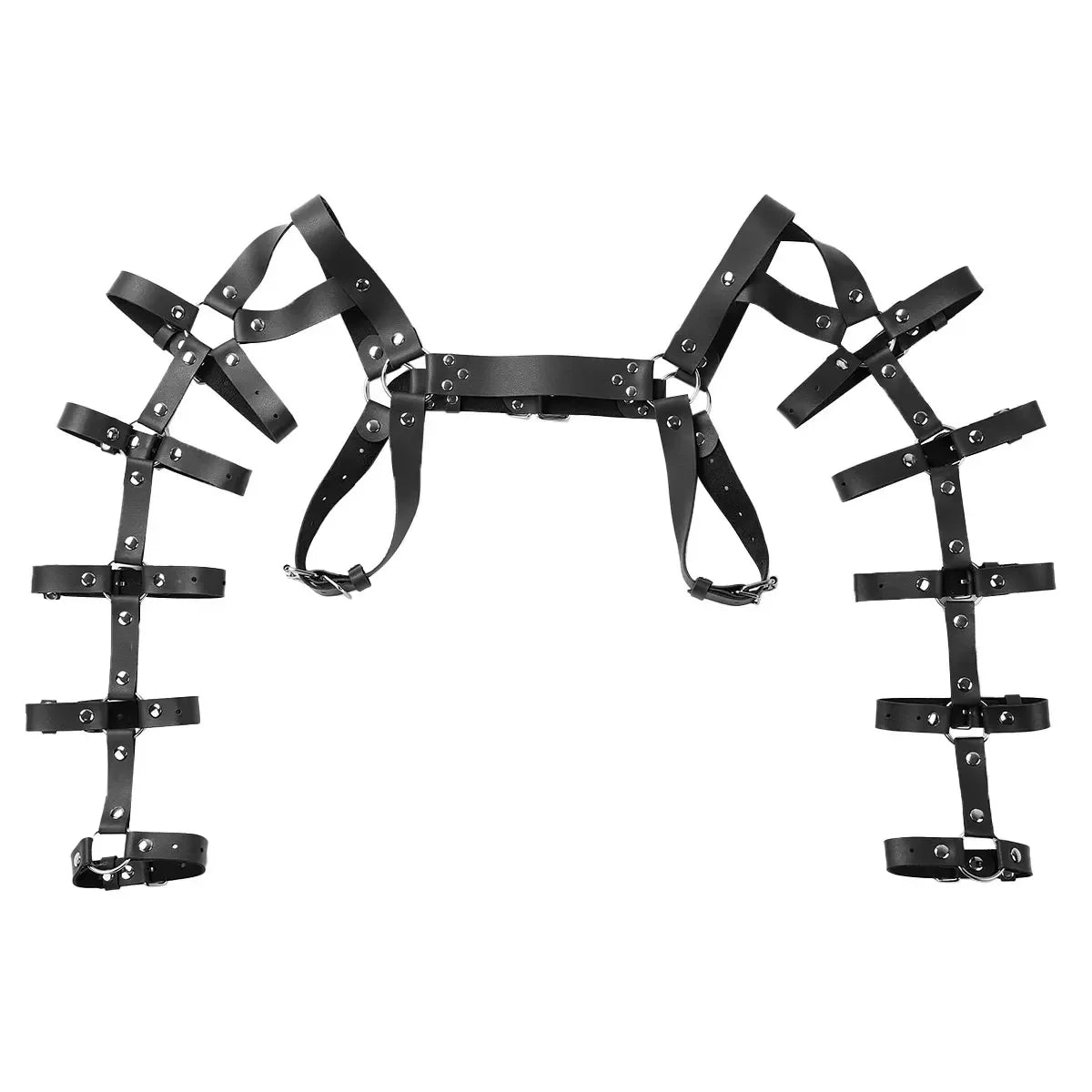 Sexy Harness Men Lingerie Gothic Punk Exotic Tanks Leather Arm Caged Body Chest Muscle Harness Costume Belt with Metal O Rings