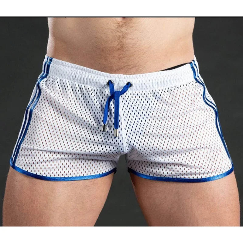 Men Casual Gym Fitness Training Shorts Sexy Mesh Breathable Quick Dry Fashion Sports Beach Trunks Men Clothing Summer