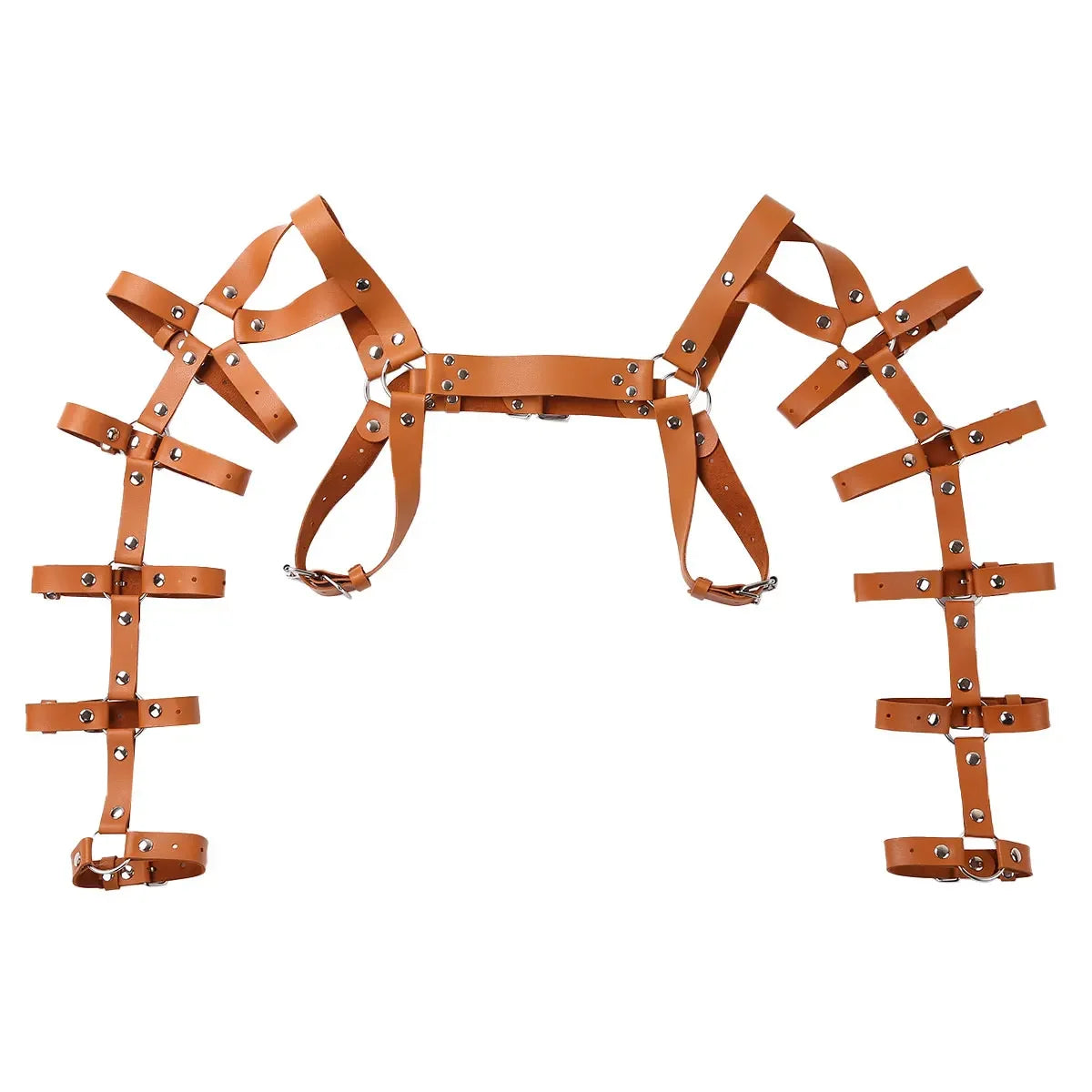 Sexy Harness Men Lingerie Gothic Punk Exotic Tanks Leather Arm Caged Body Chest Muscle Harness Costume Belt with Metal O Rings