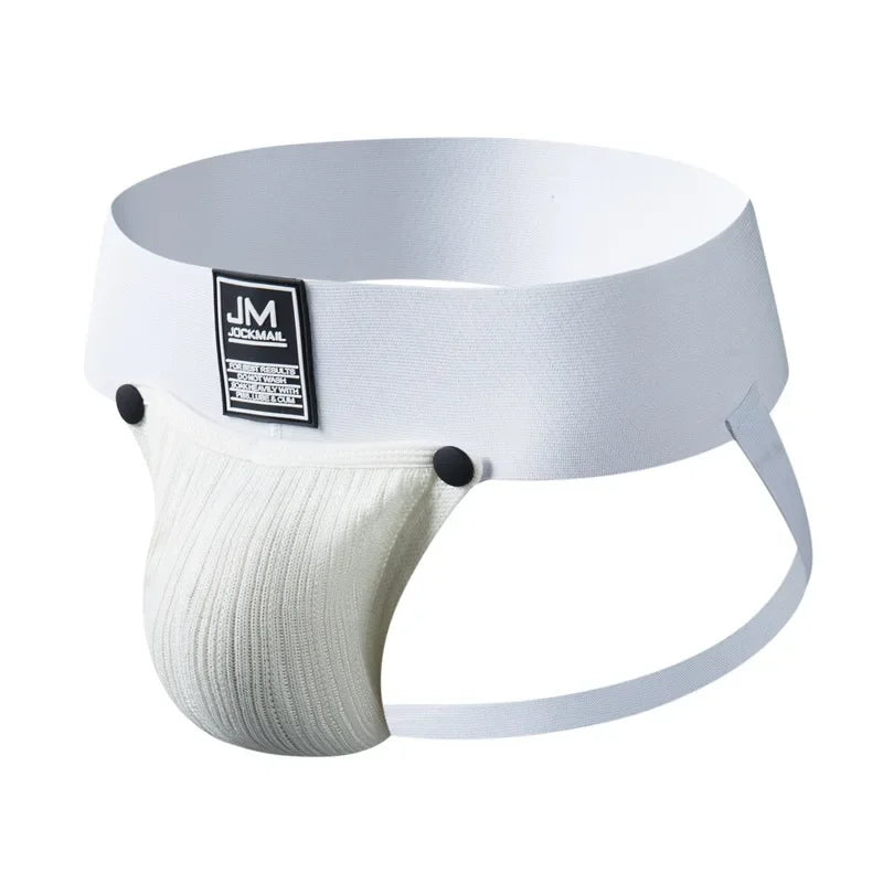 Open Front Men Jockstrap Briefs Athletic Supporter,3" Waistband Detachable Pouch Breathable Workout Sport Underwear Gay Thongs