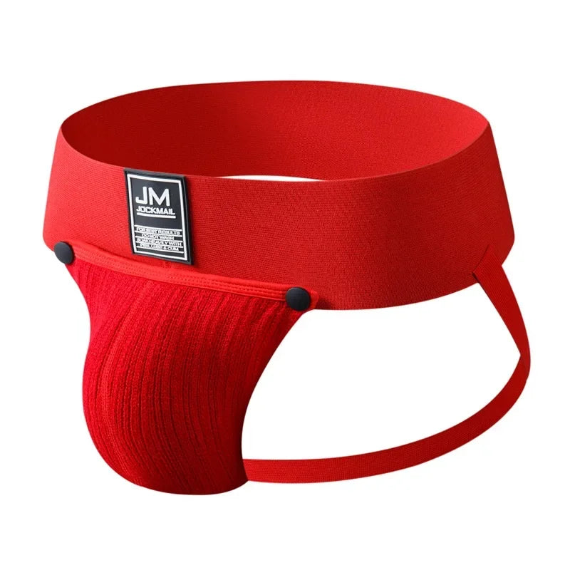 Open Front Men Jockstrap Briefs Athletic Supporter,3" Waistband Detachable Pouch Breathable Workout Sport Underwear Gay Thongs