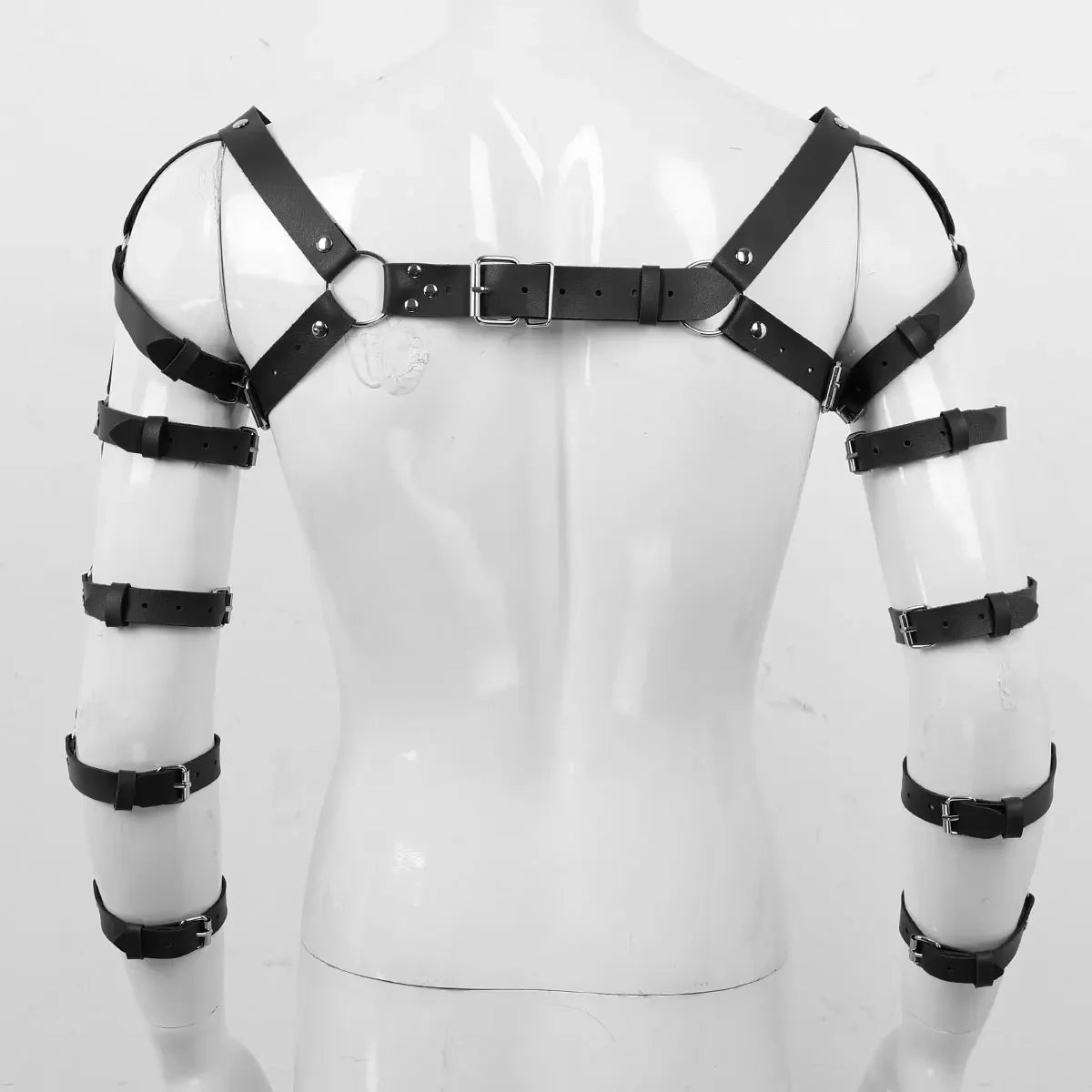 Sexy Harness Men Lingerie Gothic Punk Exotic Tanks Leather Arm Caged Body Chest Muscle Harness Costume Belt with Metal O Rings