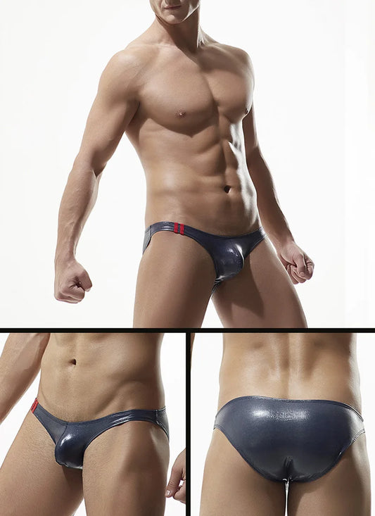 Men Underwear Briefs Shiny Low Rise Sexy Pouch Bulge Male Panties Faux Leather Slips Men's Underpants Bikini Brief