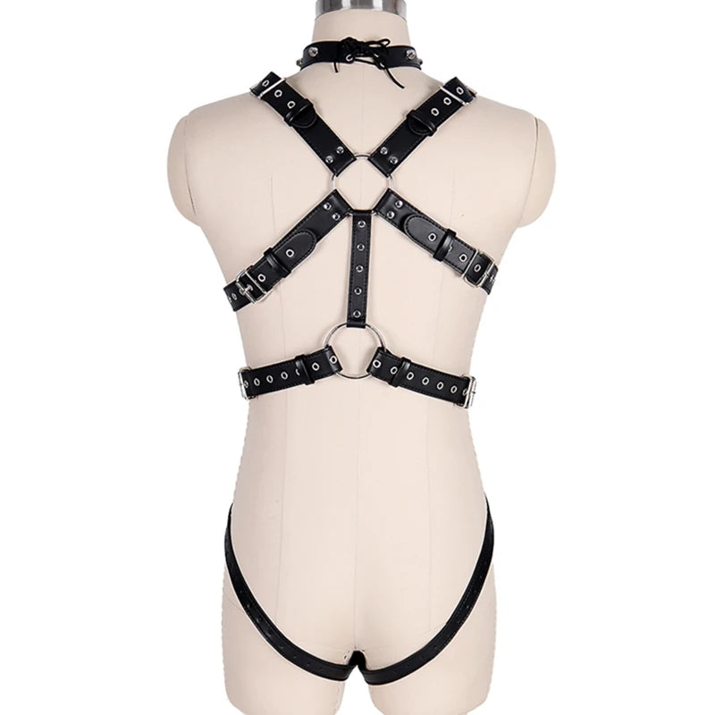 Men Black Sexy Leather Vest Bondage Lingerie Gay Harness Adjustable Body Chest Harness Full Body Bdsm Strap Belt Restraint Kit