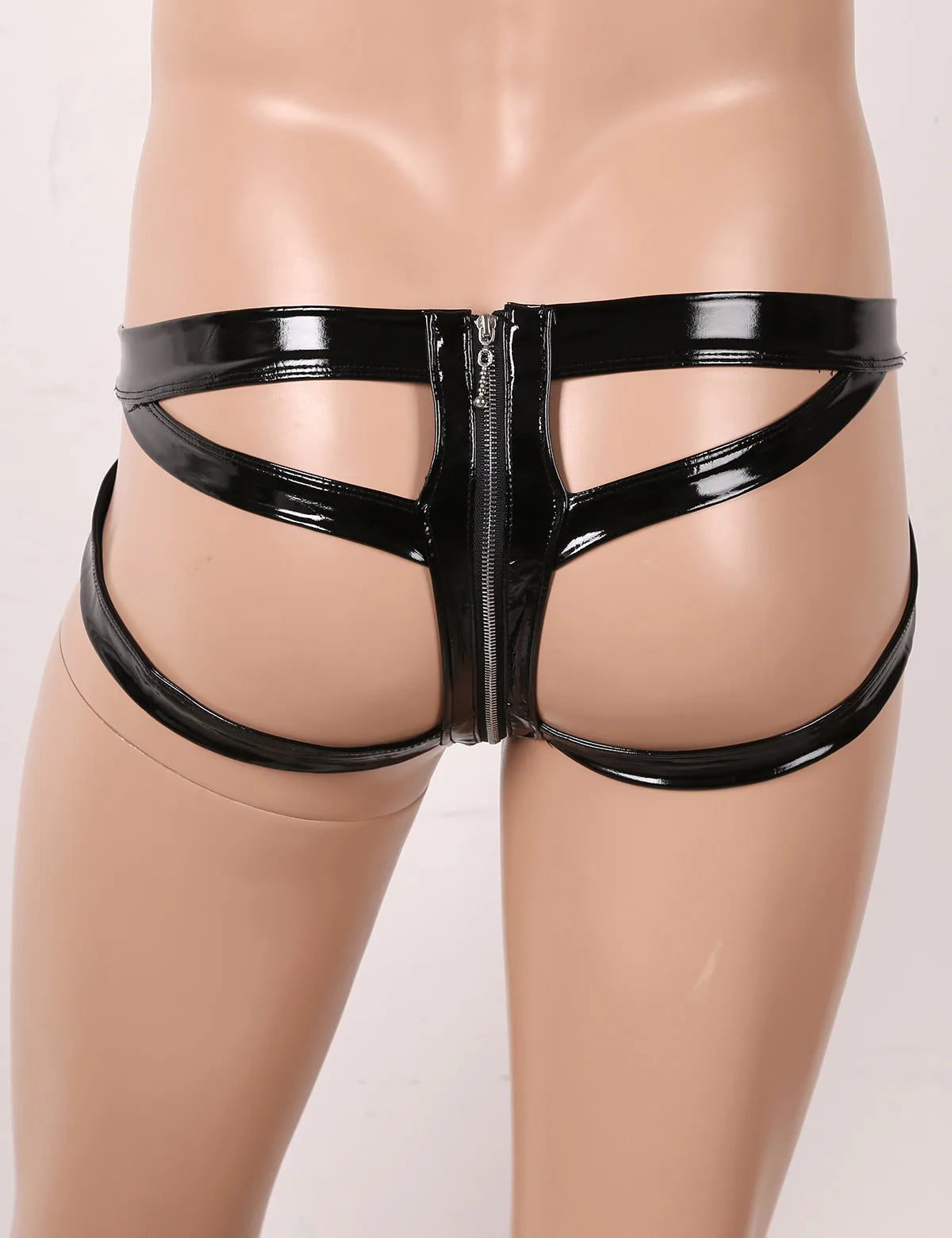 Sissy Men‘s Thong Shiny Patent Leather Panties Sexy Low Rise Bulge Pouch Jockstrap Gay Underwear Zipper Crotch Briefs Underpants