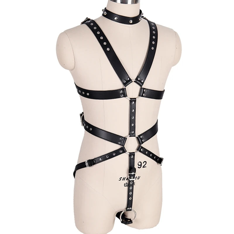 Men Black Sexy Leather Vest Bondage Lingerie Gay Harness Adjustable Body Chest Harness Full Body Bdsm Strap Belt Restraint Kit