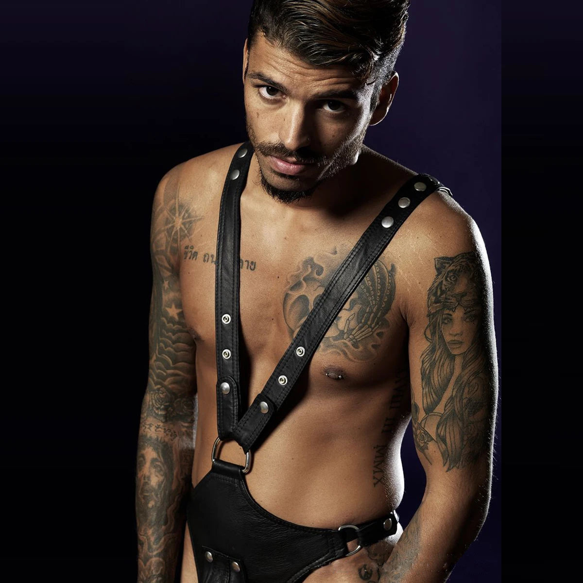 Hot Erotic Underwear BDSM Fetish Costume Men Gay Leather Harness Body Bondage Belt Strap Punk Rave Cock Cage Chastity Panties