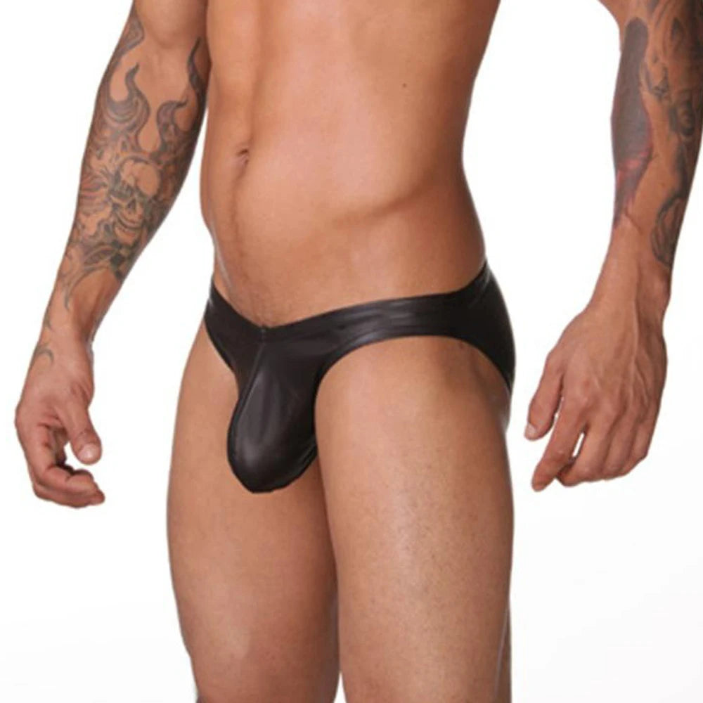 Men Briefs Soft PU Men's Sexy Thongs Underwear Double G-string Jockstrap Tanga Gay Underwear Male Jockstraps Gay Men Underwear