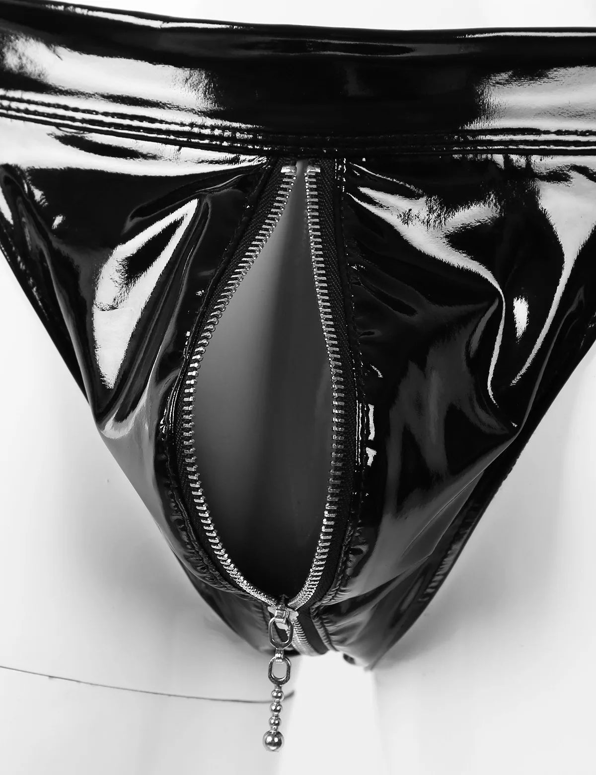 Sissy Men‘s Thong Shiny Patent Leather Panties Sexy Low Rise Bulge Pouch Jockstrap Gay Underwear Zipper Crotch Briefs Underpants