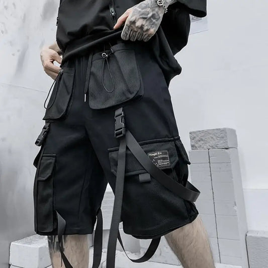 Men summer ribbons hip hop cargo shorts casual streetwear shorts mens harajuku punk short pants bermuda homme