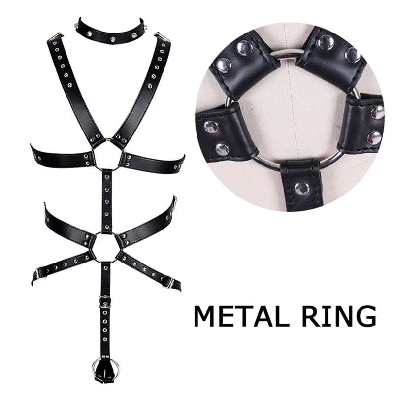 Men Black Sexy Leather Vest Bondage Lingerie Gay Harness Adjustable Body Chest Harness Full Body Bdsm Strap Belt Restraint Kit