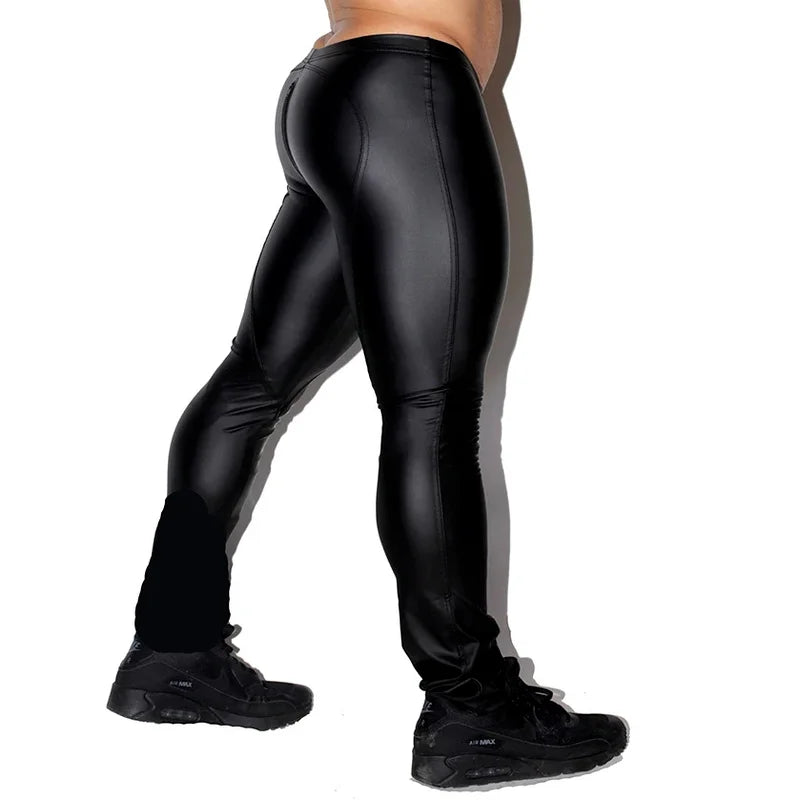 New Sexy Men PU Leather Zipper Open Crotch Erotic Latex Pants PU Night Club Men Straps Trousers Gothic Punk Fetish Club Wear