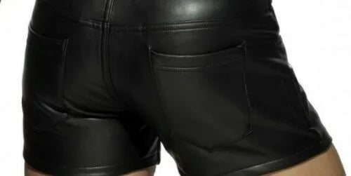 New Solid Color PU Leather Pants Casual Men's Short Leather Pants Summer Fashion Trend Club Punk Style Shorts for Men