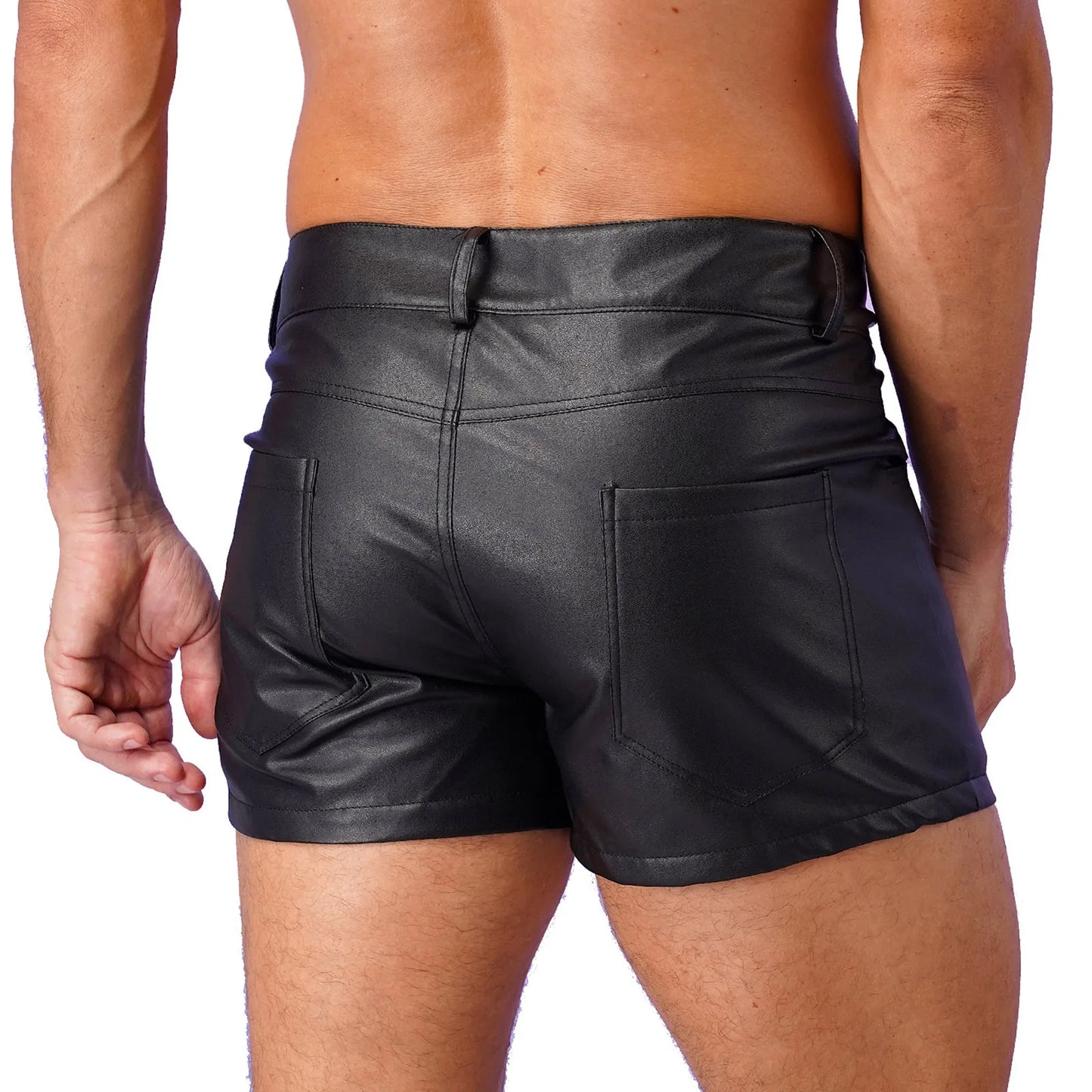 Men’s Fully Lining Latex Boxers Shorts Pockets PU Leather Shorts for Pole Dancing Rave Festival Party Outfit Punk Trunk Clubwear