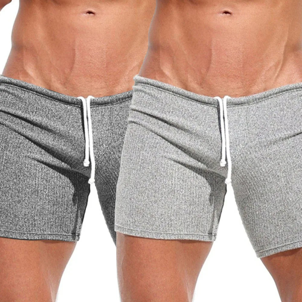 Men'S Gray Sports Shorts Slim Fitting And Sexy Shorts For Men Lace Up Casual Beach Pants Summer Hot Gay Half Pants Men Bottoms