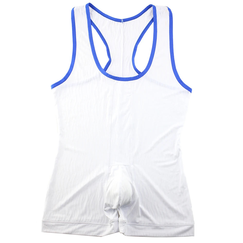 Men Underwear Bodysuit Sexy Stretch Tight Boxers Bodysuit Male Leotard Wrestling Singlet Jumpsuit Clubwear Underwear Tank