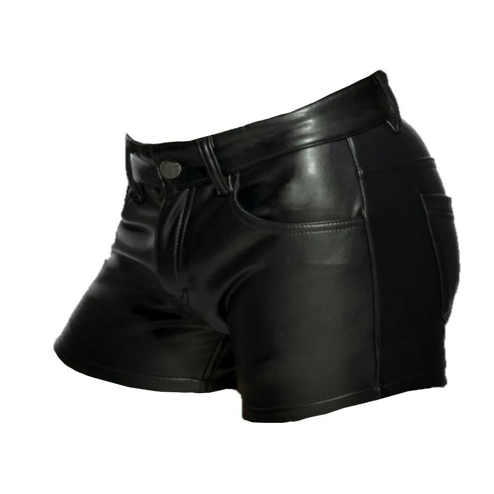 New Solid Color PU Leather Pants Casual Men's Short Leather Pants Summer Fashion Trend Club Punk Style Shorts for Men
