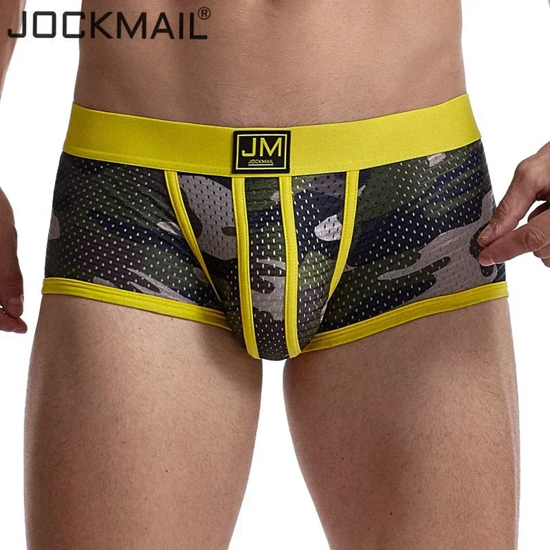 JOCKMAIL men boxer sexy men underwear cueca boxer Men Camouflage Mesh Shorts Men's Clothing boxers Fitness Elastic Underpant