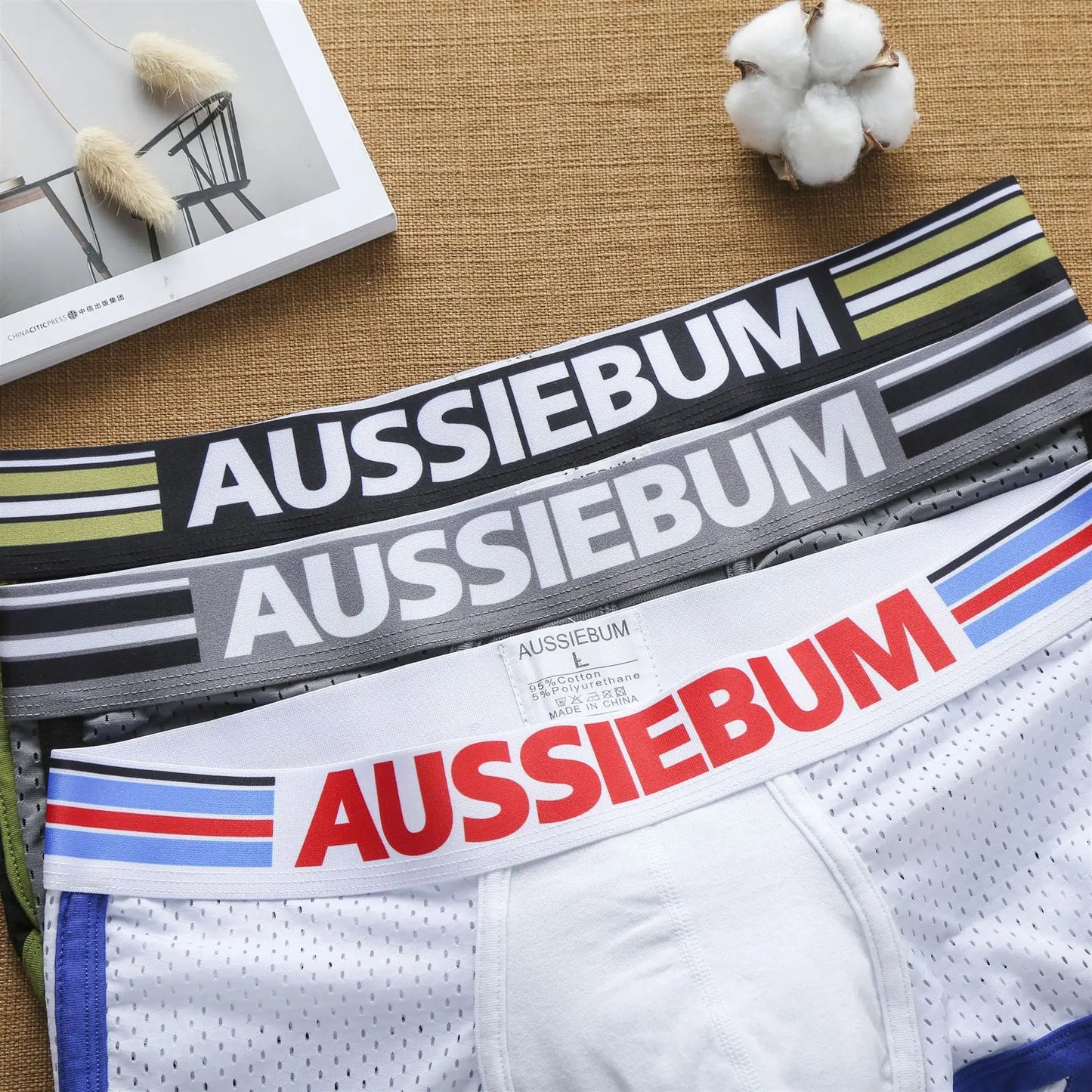 Aussiebum men's boxers Pure cotton mesh fashion comfortable breathable U raised jockstrap youth underwear student underpants