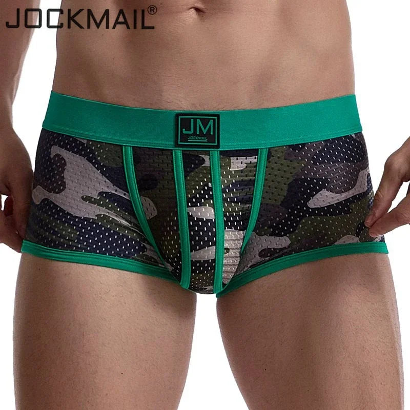 JOCKMAIL men boxer sexy men underwear cueca boxer Men Camouflage Mesh Shorts Men's Clothing boxers Fitness Elastic Underpant