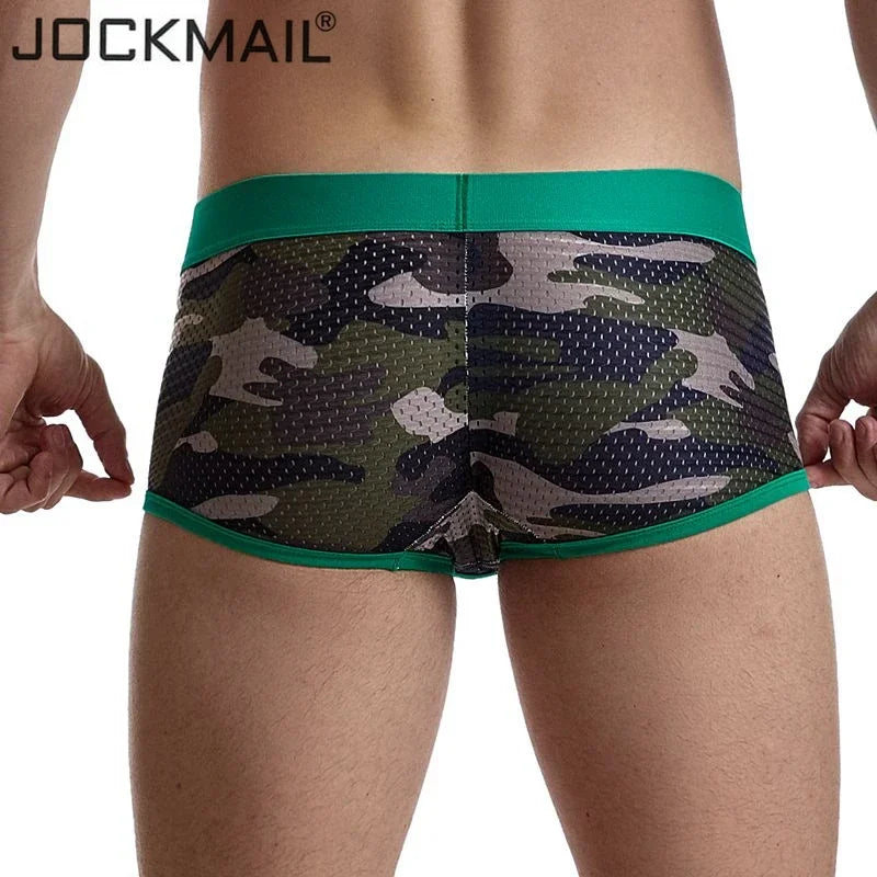 JOCKMAIL men boxer sexy men underwear cueca boxer Men Camouflage Mesh Shorts Men's Clothing boxers Fitness Elastic Underpant