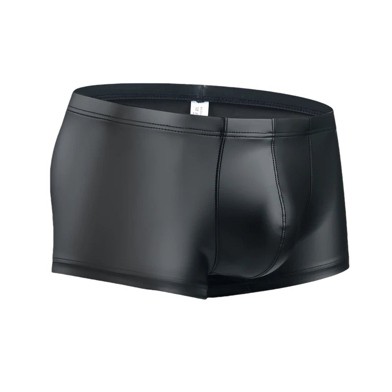 Men's Boxers Panties Man Imitation Leather Boxershorts Men U Pouch Panties Sexy Gay Underwear Men Hombre Boxers Lingerie